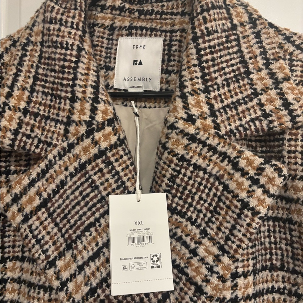 Free Assembly Women's Plaid Teddy Jacket - Black and Brown